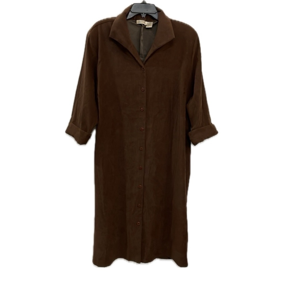Women's Plus Size Street Fashion Long Sleeve Brown "Suede" Button Down Dress